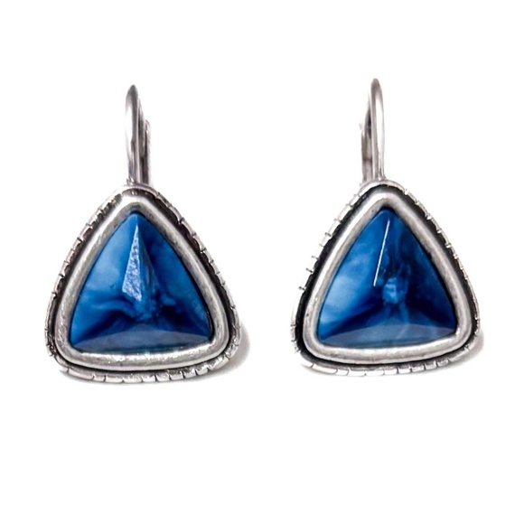 NEW - The Sak - Boho Silver and Black Onyx Triangle Drop Earrings - Picture 3 of 3